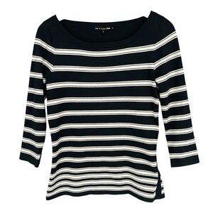 Rag & Bone Sara 3/4 Sleeve Stripe Knit Boatneck Top Black/White Women’s M